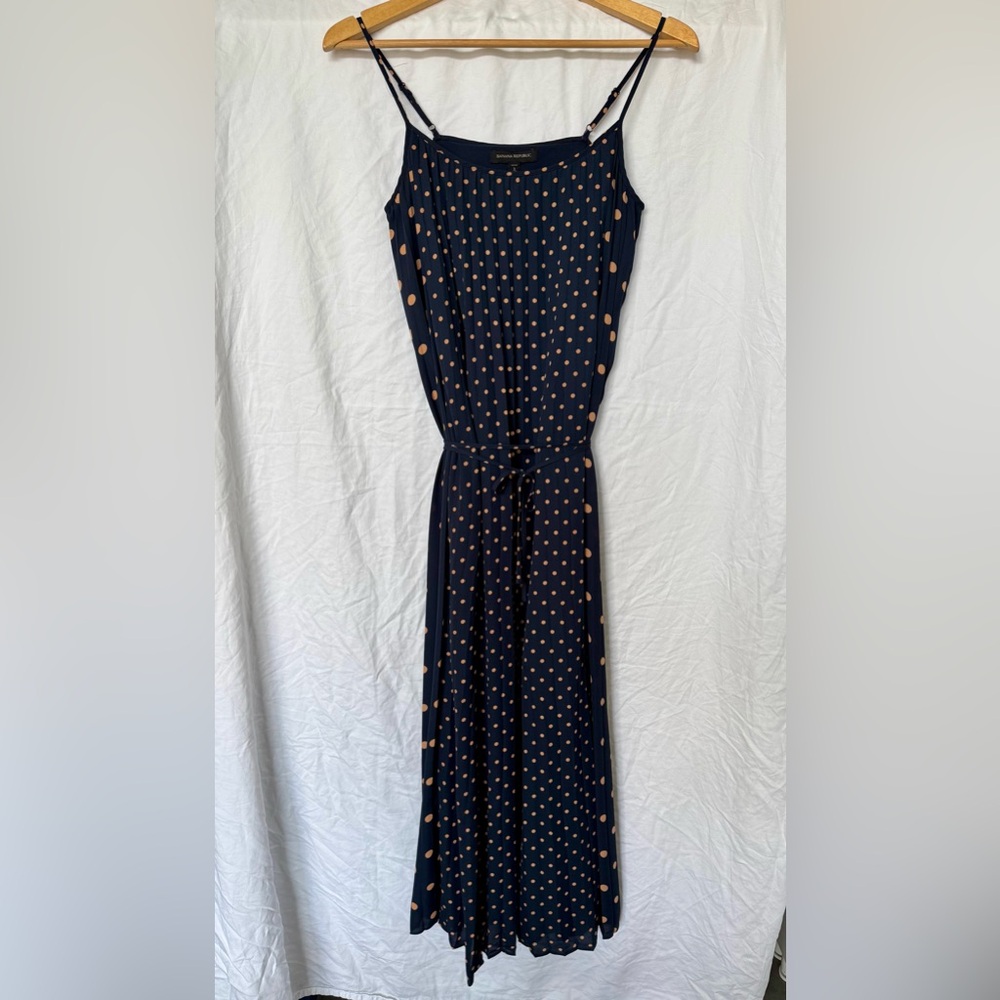 Banana Republic Blue & Tan polka dot pleated Maxi Dress 2P